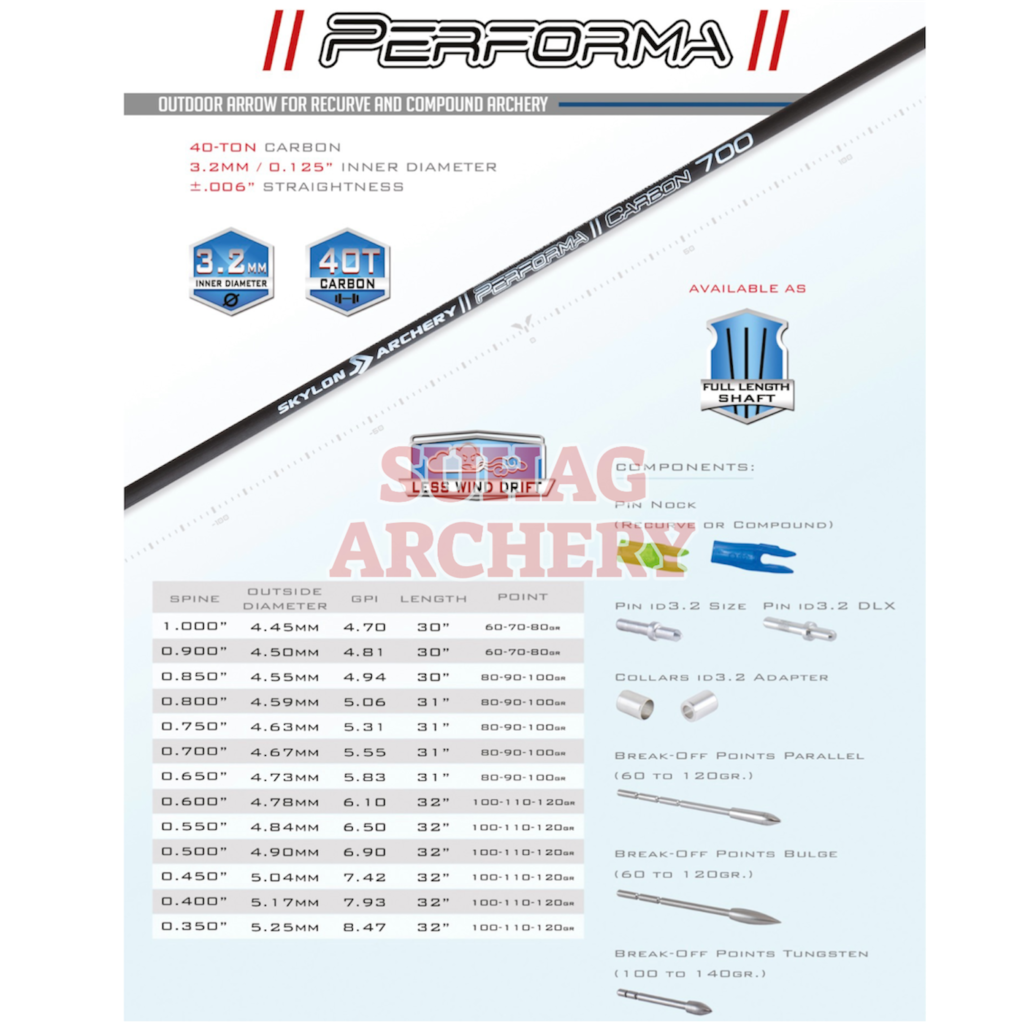 SKYLON PERFORMA CARBON ARROWS WITH PIN AND POINTS